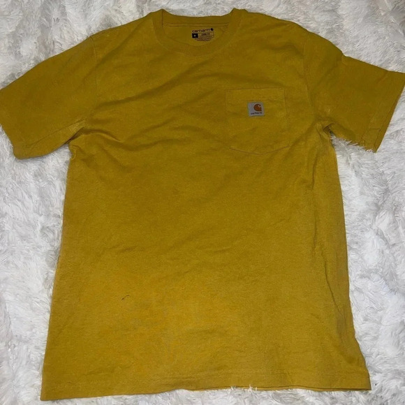 Mens Yellow Loose Fit Carhartt Pocket Tee size Medium Work Short - Picture 2 of 5